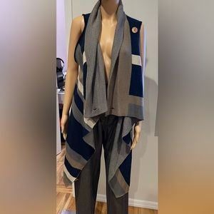 Striped Vest Sweater with Cowl Neck and 2 Buttons.